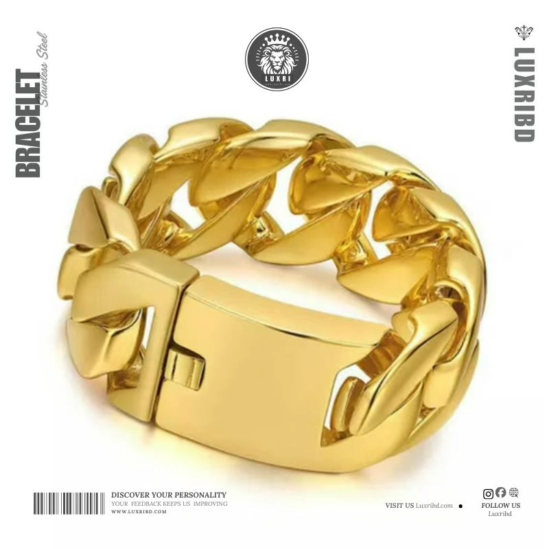 32mm Heavy Men's Gold Stainless Steel Cuban Link Chain Bracelet