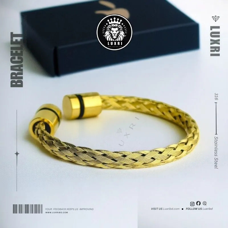 100% SS Men’s Golden Braided Mesh Stainless Steel Charm Bangle