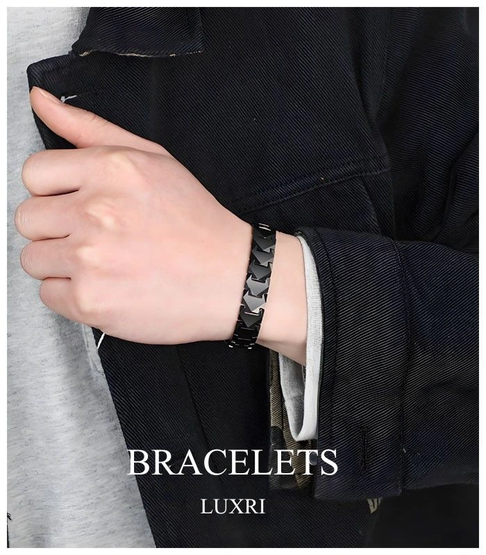 12MM Black Tungsten Carbide Magnetic Link Bracelet for Men & Women Strong Magnet Stylish Bracelet