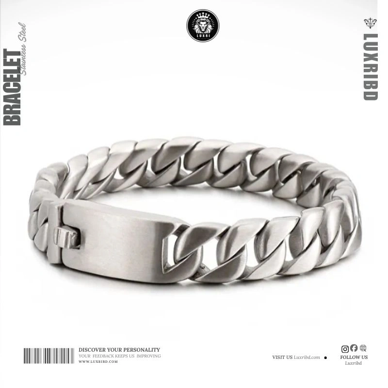 12mm Matt Silver Solid 316L Stainless Steel Link Chain Bracelet for Men
