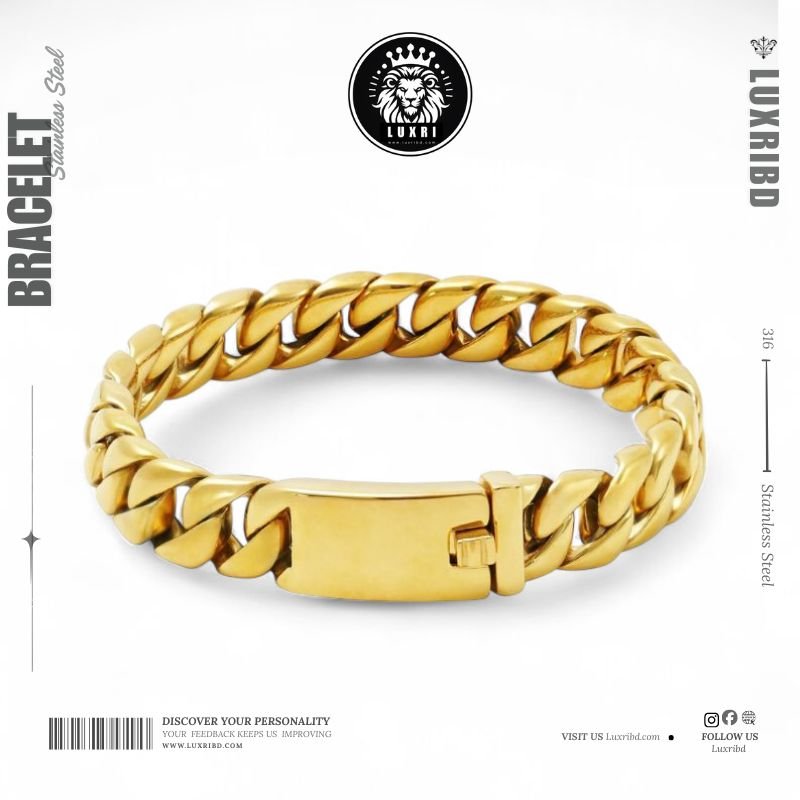 12mm Matte Golden Solid 316L Stainless Steel Link Bracelet for Men