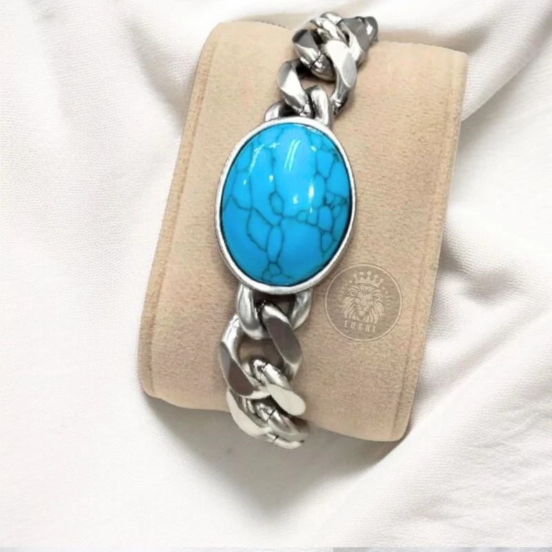 12mm Blue Color Stone Salman Khan Style Stainless Steel Bracelet