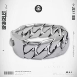 24mm Heavy Men’s Silver Stainless Steel Cuban Link Chain Bracelet