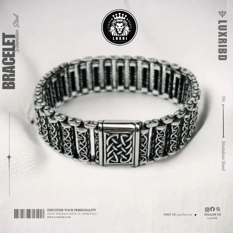 20mm Heavy Retro Domineering Men’s Bracelet 316L Stainless Steel Silver Bracelet 21cm