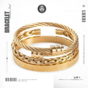 3pcs Set Luxury Roman Number 316L Stainless Steel Cuff Bracelet for Mens