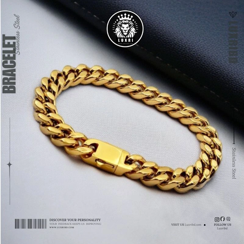 8mm Premium Golden Cuban Stainless Steel Chain Bracelet for Men