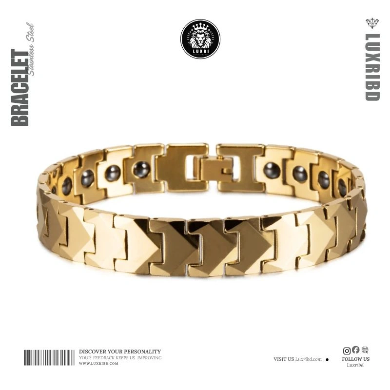 LuxriBD 12MM Golden Ceramic Magnetic Bracelet Premium Unisex Jewelry