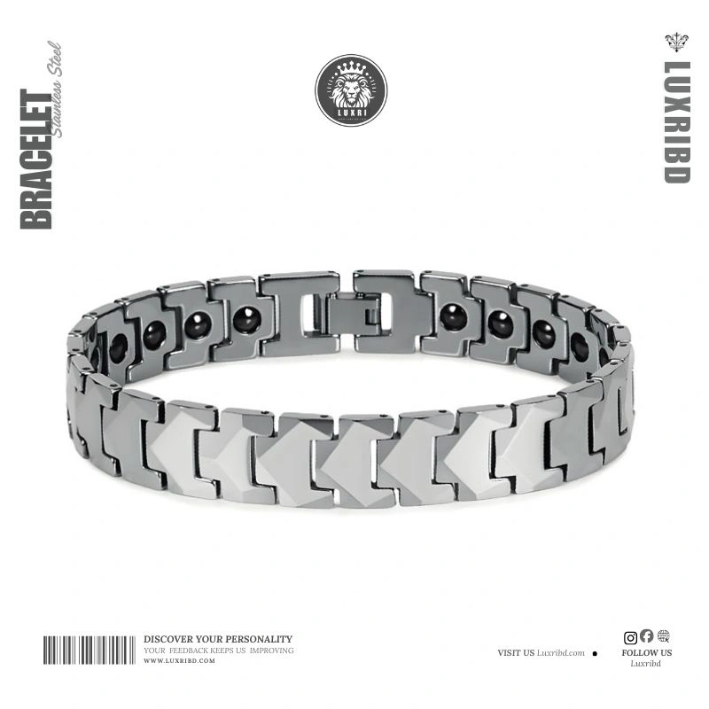 LuxriBD 12MM Silver Ceramic Magnetic Link Bracelet – Premium Unisex Scratch-Resistant Bracelet