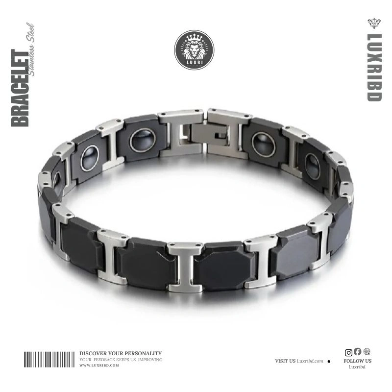 LuxriBD 12MM White Tungsten Black Ceramic Bracelet