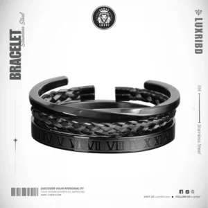 Luxury Black Color 3pcs Set Stainless Steel Bracelet For men