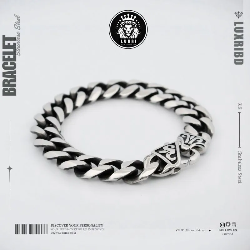 Matte Hexagonal 14mm Men’s Bracelet – 316L Surgical Steel Flat Curb Chain (8.25”)