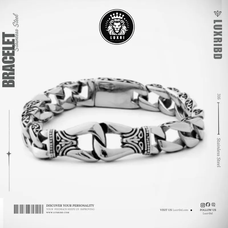 Silver Tone Men’s 316L Stainless Steel Vintage Bracelet Classic Premium Men’s Jewelry