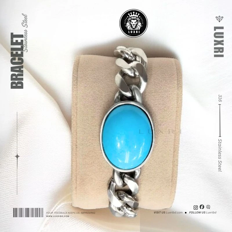12mm Stainless Steel Silver Plated Salman Khan Bracelet Turquoise Cuban Chain Bracelet