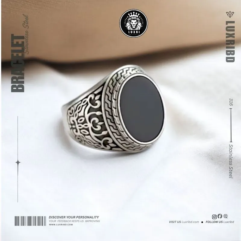 Turkish Black Agate 925 Silver Men’s Retro Domineering Ring – Luxury Party Wear