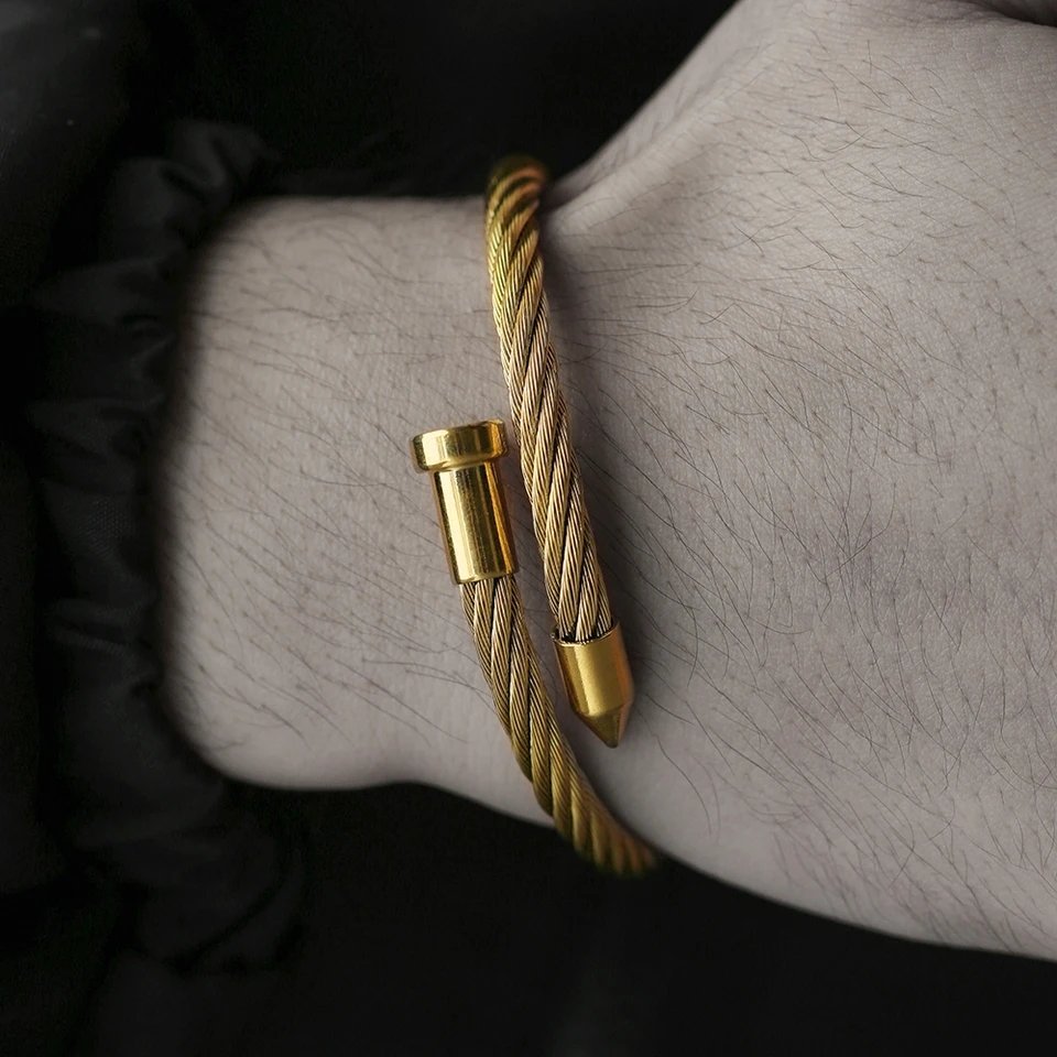 Luxury Braided Open Cuff Gold Plated High Quality Bracelet for Men - Image 2