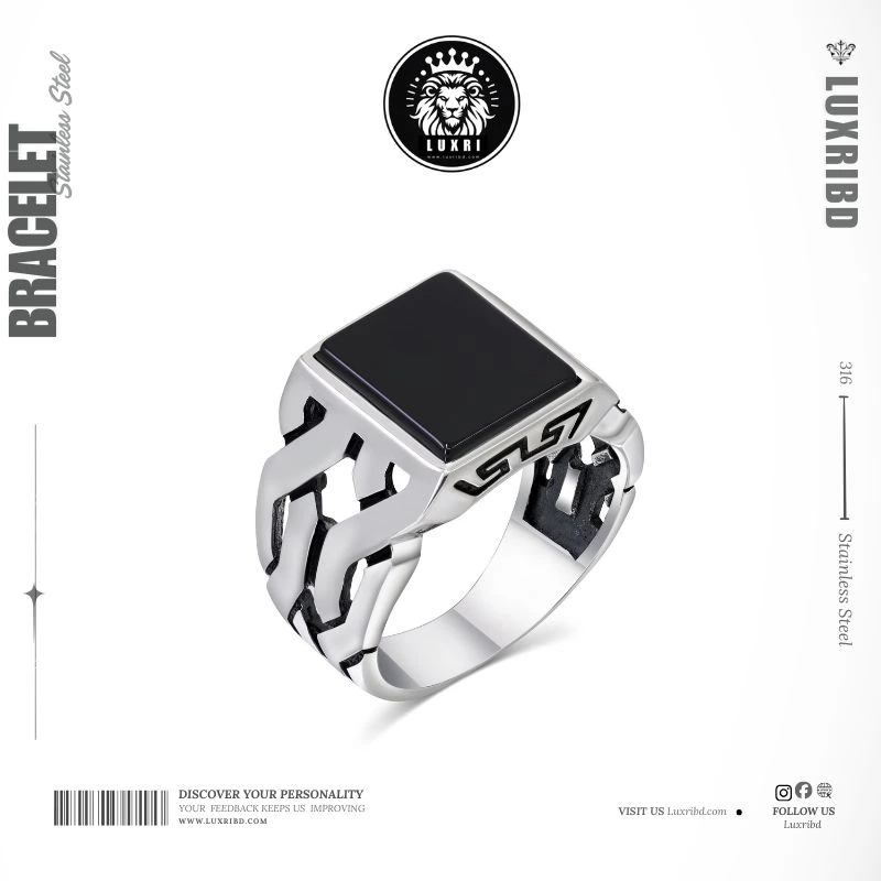 LuxriBD Cuban Link Pattern Sterling Silver Ring for Men