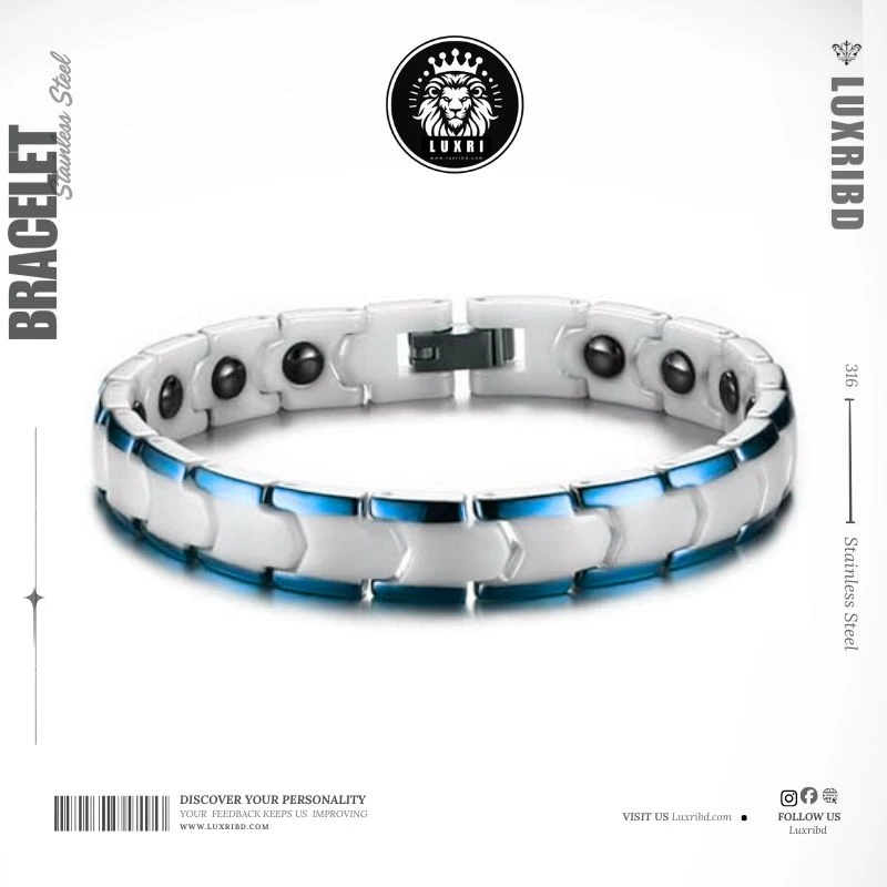 Blue Ceramic Magnetic Hematite Bracelet for Men